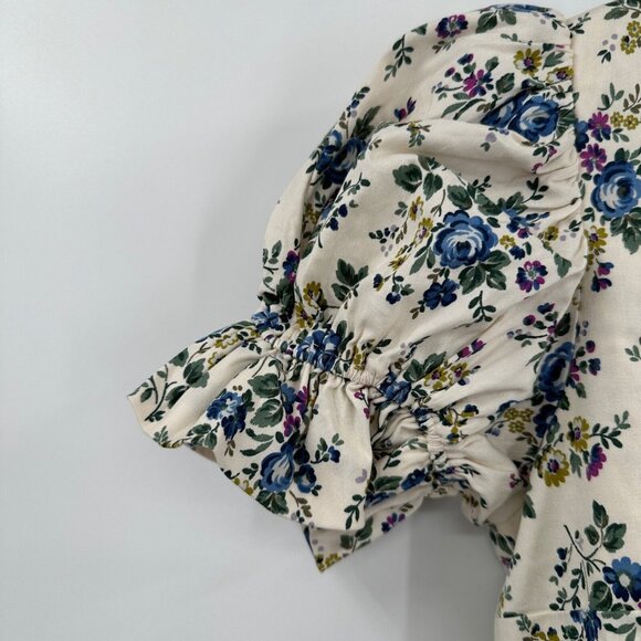 Hyacinth House by Tuckernuck Ivory Floral Esther Midi Dress size XS Puff Sleeve - Picture 3 of 11